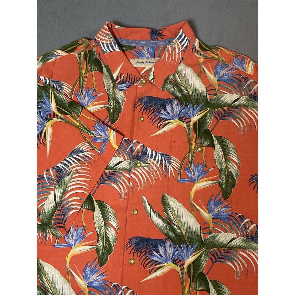 Tommy Bahama Men's 3XB(big) Silk Hawaiian Shirt Bird Of Paradise Floral All Over